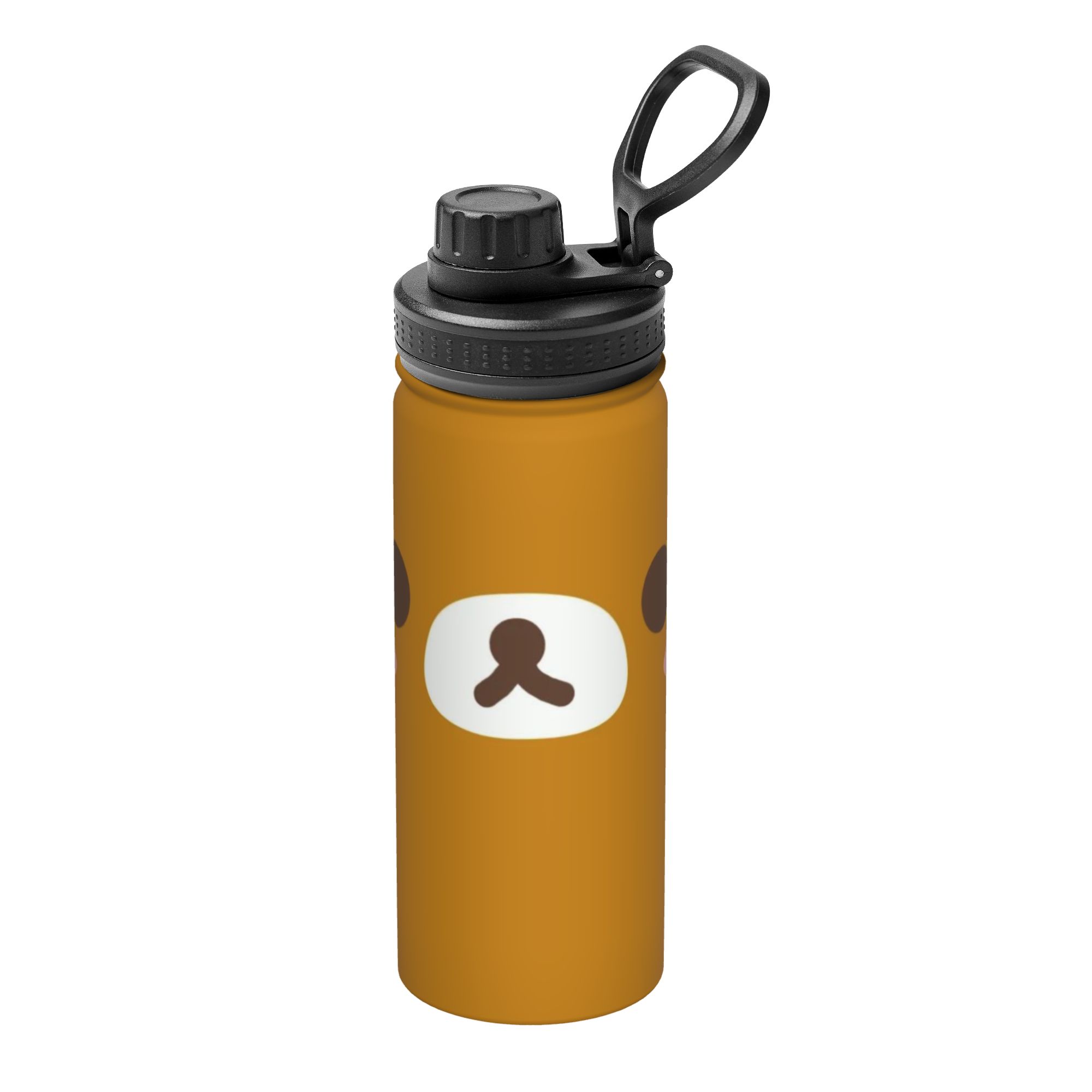 Sports Water Bottle Insulated - 漫画のクマ「リラックマ」デザインの18オンス容量の保温ボトル。ステンレス製で、屋外での使用に適したコーヒーカップ、マグカップ、水筒。