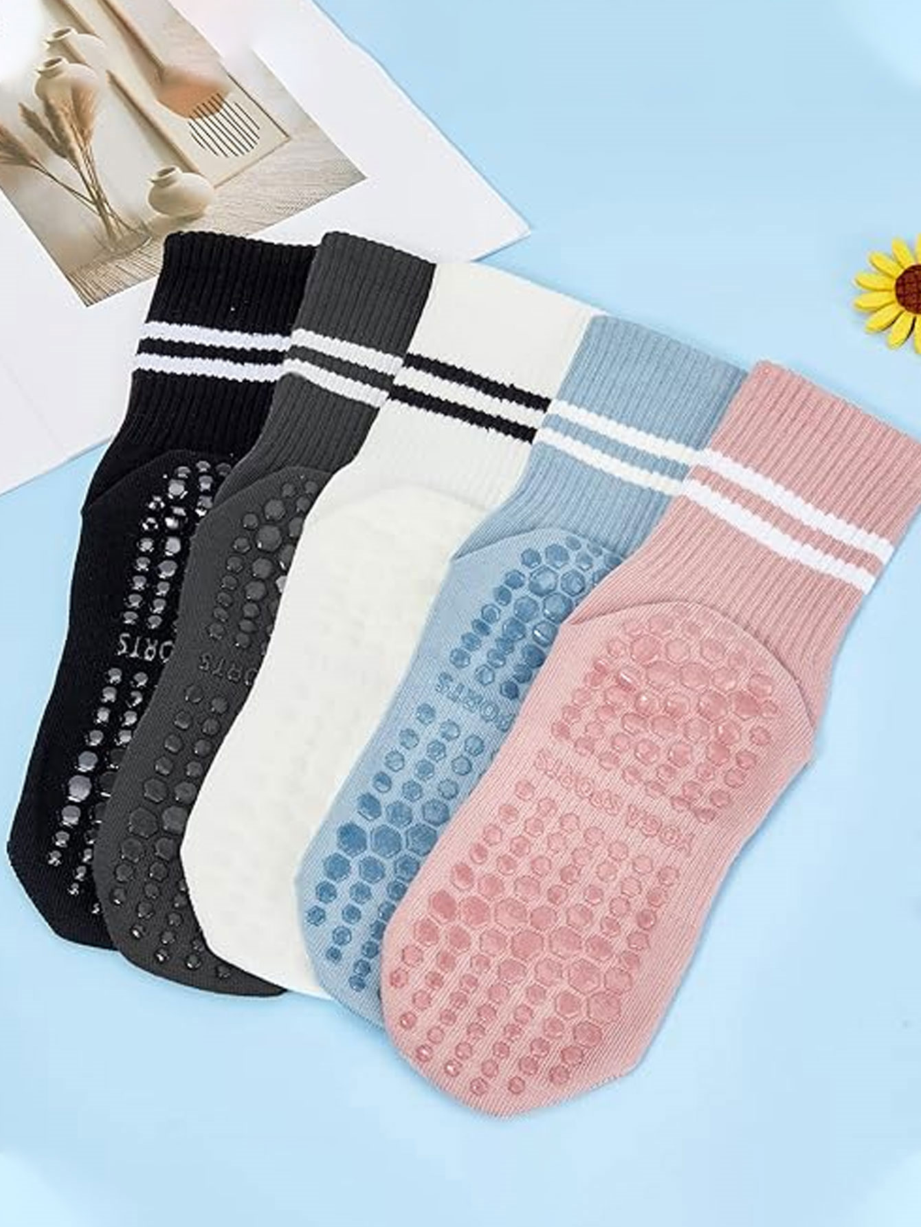 3足組のヨガソックス、滑り止め付きプロフェッショナル女性用ピ - Yoga Mat のレビューと価格