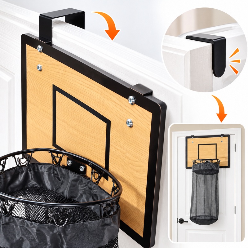 木製バスケットボールリング型ランドリーバスケット。壁に取り付 - Basketball Hoop のレビューと価格