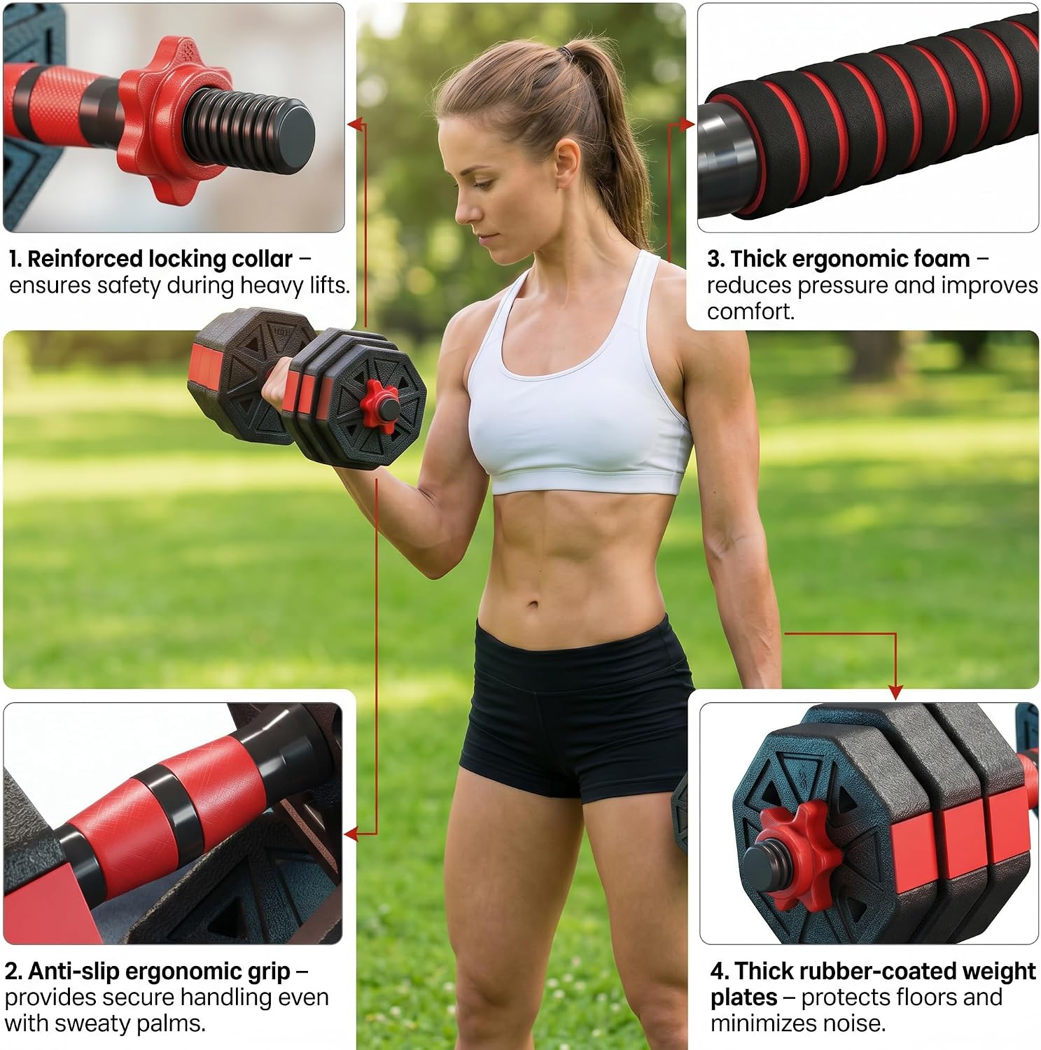 6-in-1調節可能なダンベル＆バーベルウェイトセット、45 - Dumbbell Set のレビューと価格