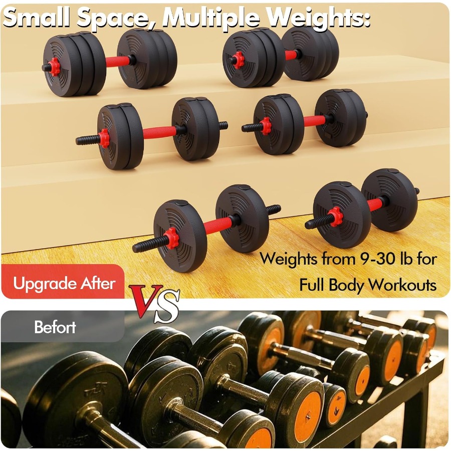 調整可能なダンベルセット。60ポンドのフリーウェイトセットで - Dumbbell Set のレビューと価格