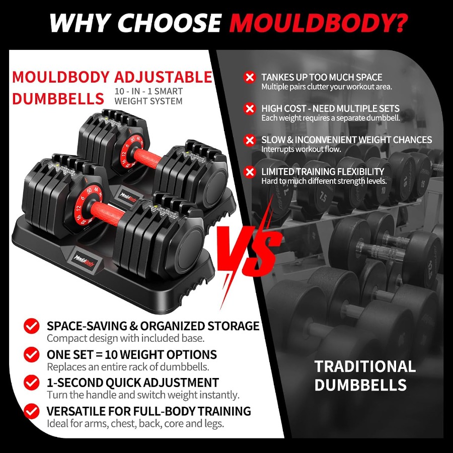調整可能なダンベルセット（25ポンドまたは50ポンド）、10 - Dumbbell Set のレビューと価格